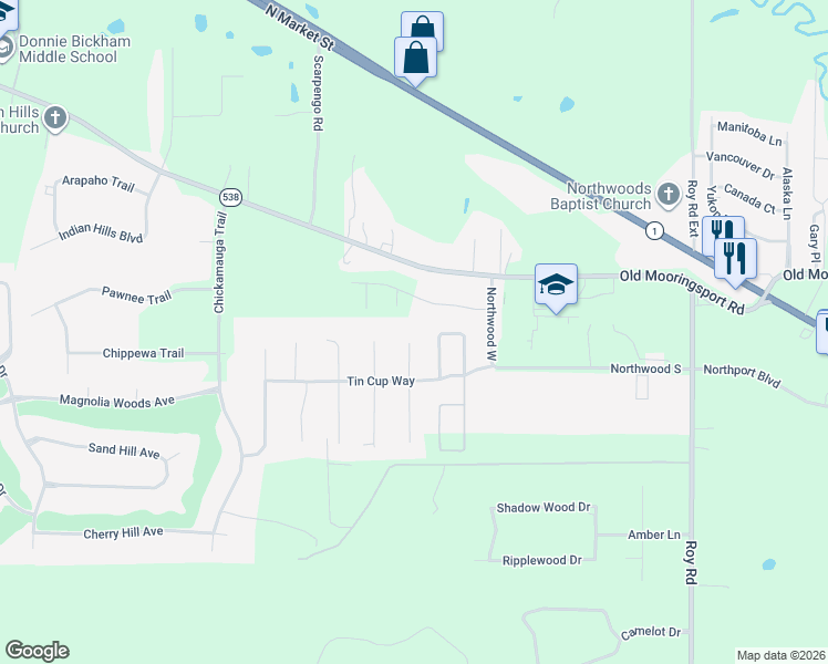 map of restaurants, bars, coffee shops, grocery stores, and more near 4953 Drivers Way in Shreveport