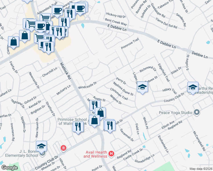 map of restaurants, bars, coffee shops, grocery stores, and more near 2001 Chrisman Trail in Mansfield