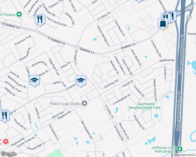 map of restaurants, bars, coffee shops, grocery stores, and more near 8407 Vinetree Drive in Arlington