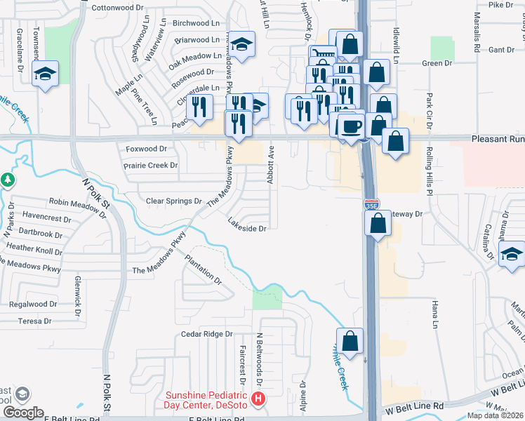 map of restaurants, bars, coffee shops, grocery stores, and more near 1124 Versailles Avenue in DeSoto