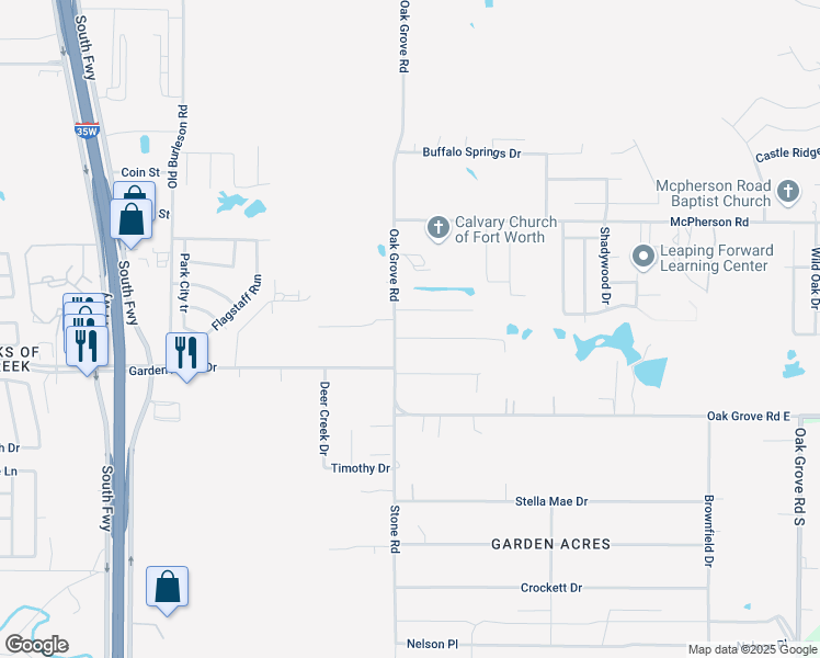 map of restaurants, bars, coffee shops, grocery stores, and more near 712 Bluebird Street in Fort Worth
