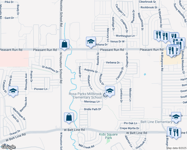 map of restaurants, bars, coffee shops, grocery stores, and more near 729 Rawlings Drive in Lancaster