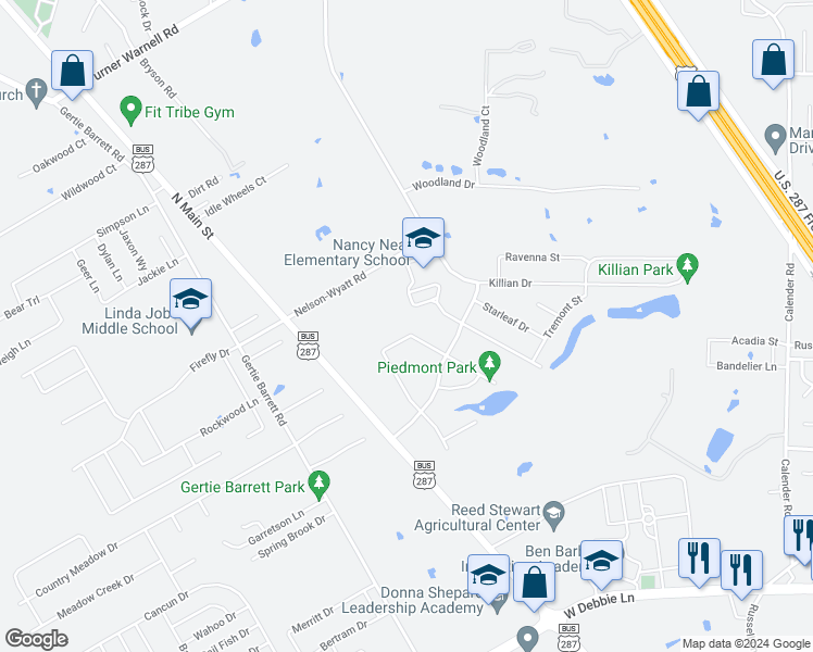 map of restaurants, bars, coffee shops, grocery stores, and more near 1500 Piedmont Drive in Mansfield