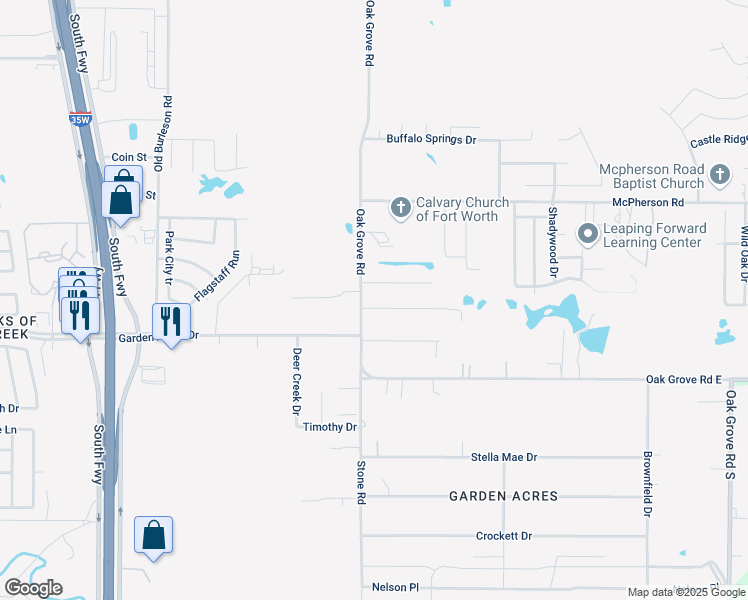 map of restaurants, bars, coffee shops, grocery stores, and more near 712 Bluebird Street in Fort Worth