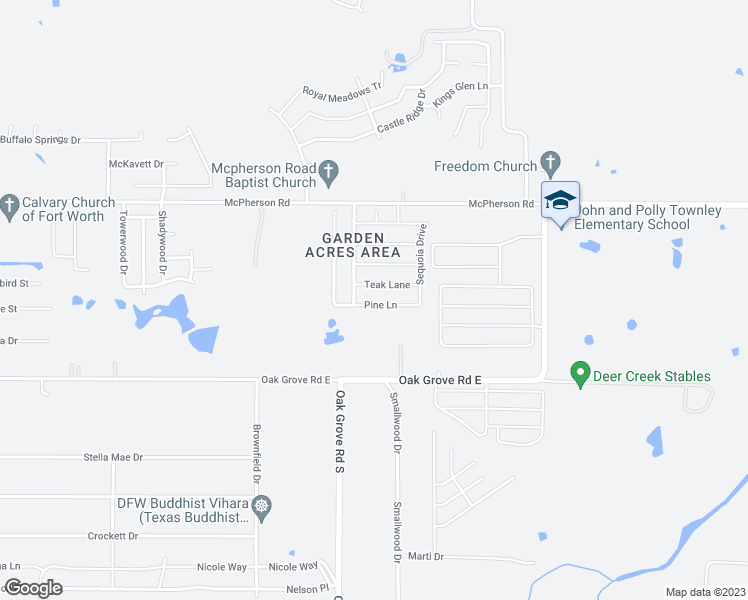 map of restaurants, bars, coffee shops, grocery stores, and more near 1429 Pine Lane in Fort Worth