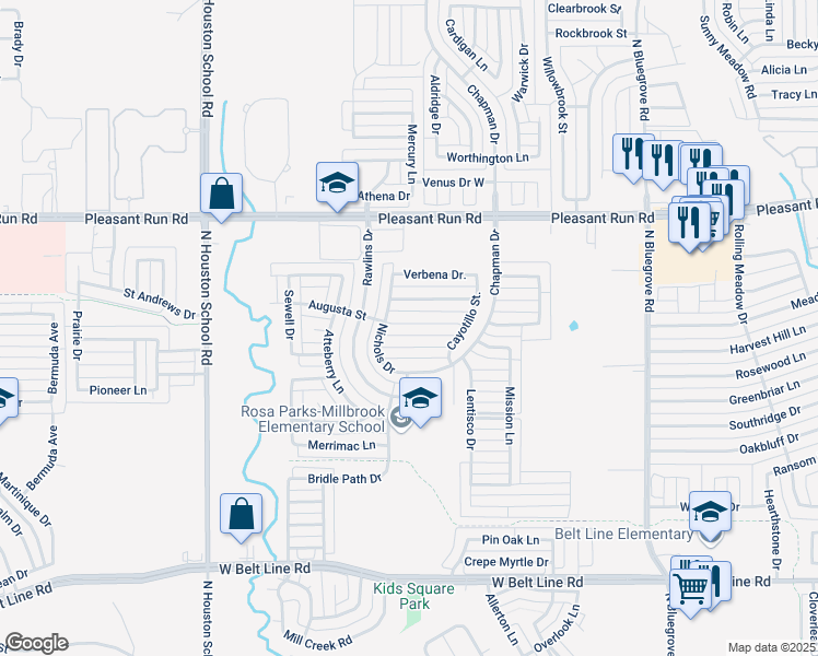 map of restaurants, bars, coffee shops, grocery stores, and more near 2114 Augusta Street in Lancaster