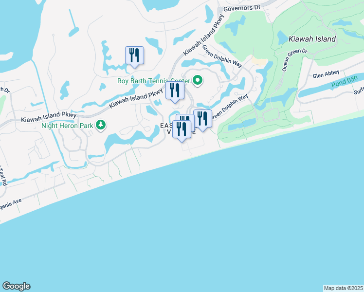 map of restaurants, bars, coffee shops, grocery stores, and more near 1 Sanctuary Beach Drive in Kiawah Island
