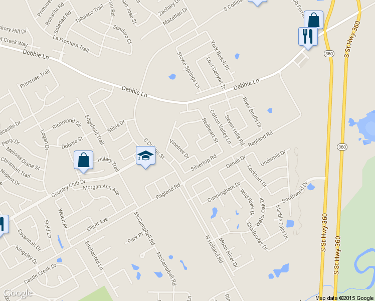 map of restaurants, bars, coffee shops, grocery stores, and more near 8407 Vinetree Drive in Arlington