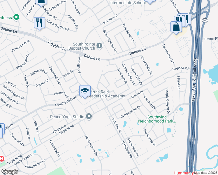map of restaurants, bars, coffee shops, grocery stores, and more near 602 Ambarella Street in Arlington