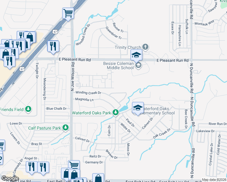map of restaurants, bars, coffee shops, grocery stores, and more near 1015 Cove Hollow Dr in Cedar Hill