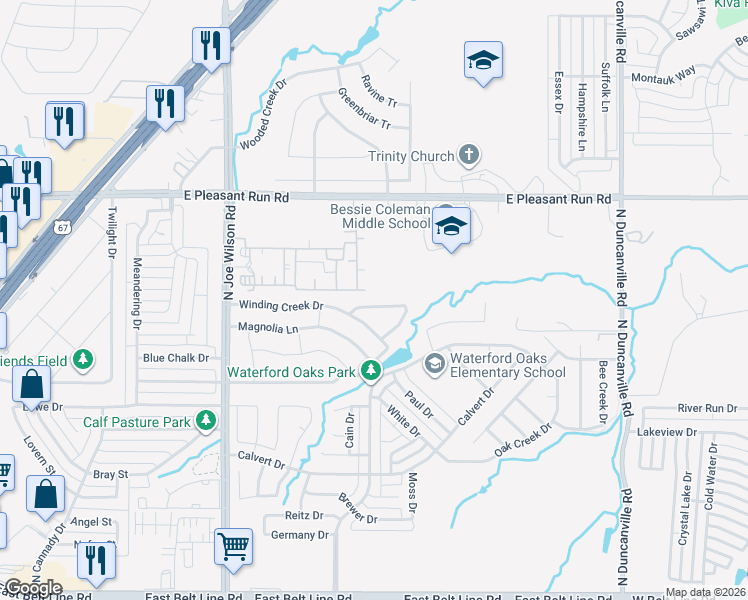 map of restaurants, bars, coffee shops, grocery stores, and more near 1015 Cove Hollow Drive in Cedar Hill
