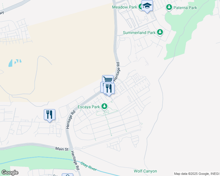 map of restaurants, bars, coffee shops, grocery stores, and more near 1925 Avenida Escaya in Chula Vista