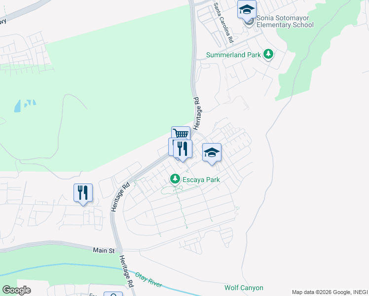 map of restaurants, bars, coffee shops, grocery stores, and more near 1925 Avenida Escaya in Chula Vista