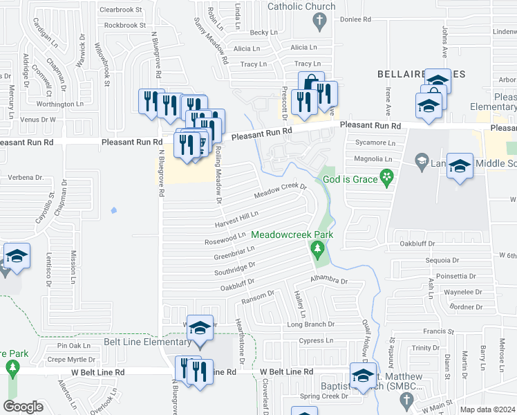 map of restaurants, bars, coffee shops, grocery stores, and more near 1201 Harvest Hill Lane in Lancaster