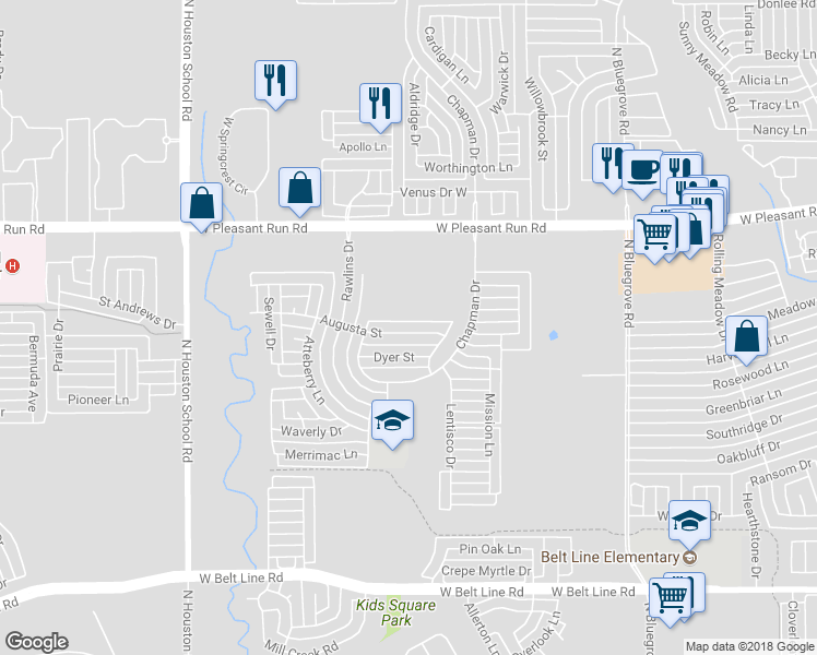 map of restaurants, bars, coffee shops, grocery stores, and more near 2039 Augusta Street in Lancaster