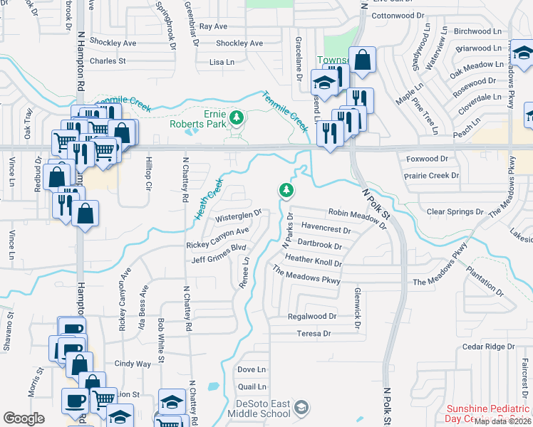 map of restaurants, bars, coffee shops, grocery stores, and more near 609 Wisterglen Drive in DeSoto