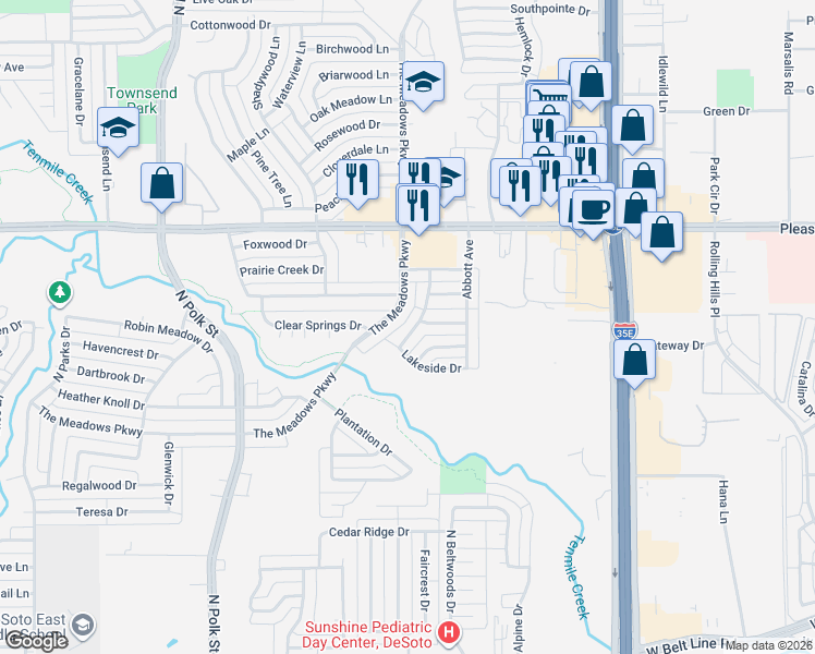 map of restaurants, bars, coffee shops, grocery stores, and more near 617 Belclaire Terrace in DeSoto