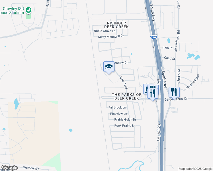 map of restaurants, bars, coffee shops, grocery stores, and more near 516 West Clover Park Drive in Fort Worth