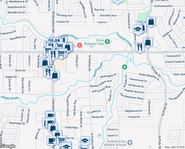 map of restaurants, bars, coffee shops, grocery stores, and more near 820 North Chattey Road in DeSoto