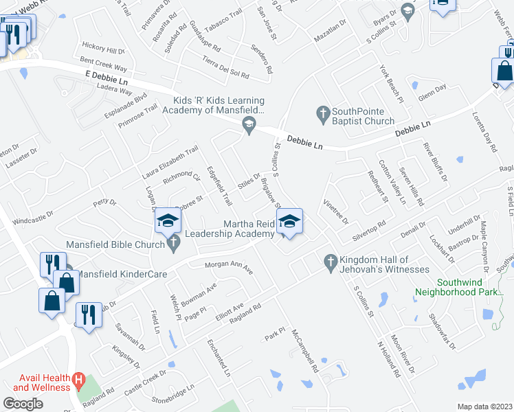 map of restaurants, bars, coffee shops, grocery stores, and more near 511 Cassia Way in Arlington