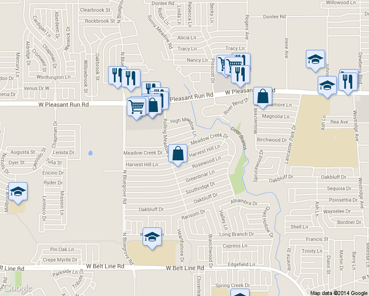 map of restaurants, bars, coffee shops, grocery stores, and more near 1218 Meadow Creek Drive in Lancaster