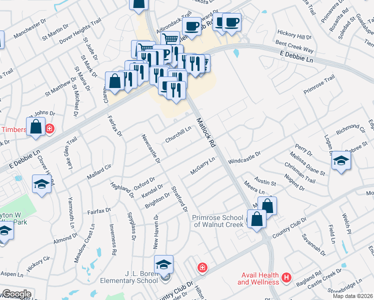 map of restaurants, bars, coffee shops, grocery stores, and more near 1700 Brittany Ln in Mansfield
