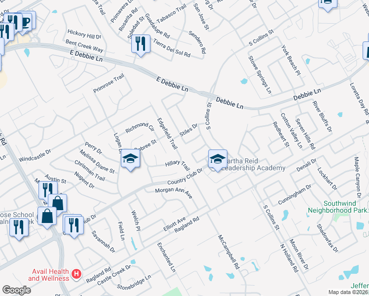 map of restaurants, bars, coffee shops, grocery stores, and more near 8308 Atherton Street in Arlington