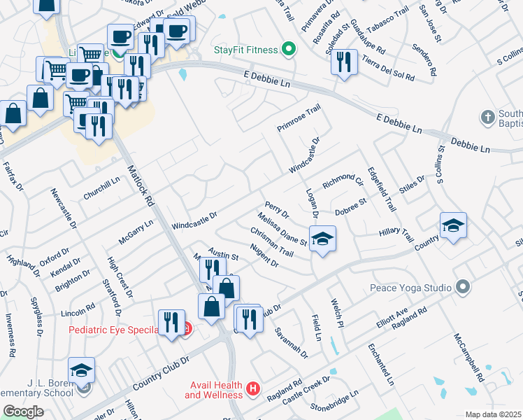 map of restaurants, bars, coffee shops, grocery stores, and more near 2001 Melissa Diane Street in Mansfield