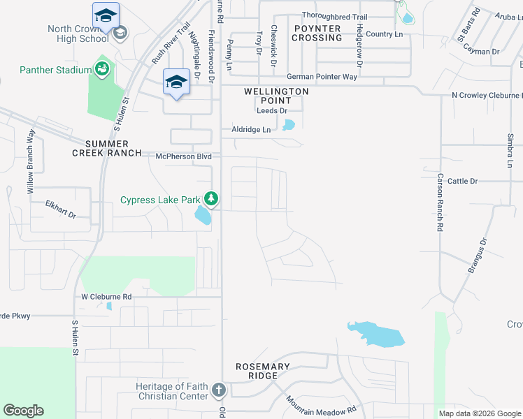 map of restaurants, bars, coffee shops, grocery stores, and more near in Crowley