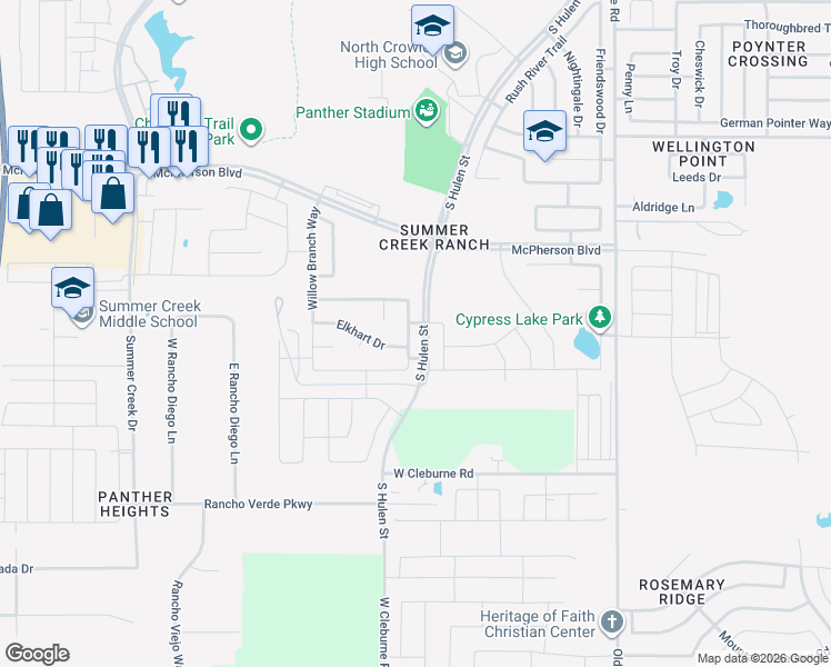 map of restaurants, bars, coffee shops, grocery stores, and more near 4508 Barberry Tree Cove in Crowley