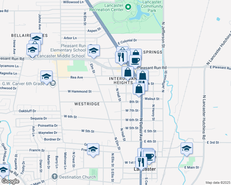 map of restaurants, bars, coffee shops, grocery stores, and more near 929 Hall Street in Lancaster