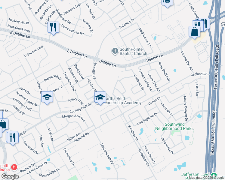 map of restaurants, bars, coffee shops, grocery stores, and more near 607 Almandora Drive in Arlington