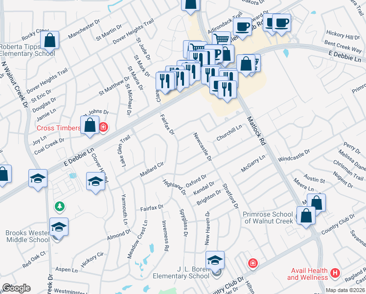 map of restaurants, bars, coffee shops, grocery stores, and more near 12 Bryan Court in Mansfield