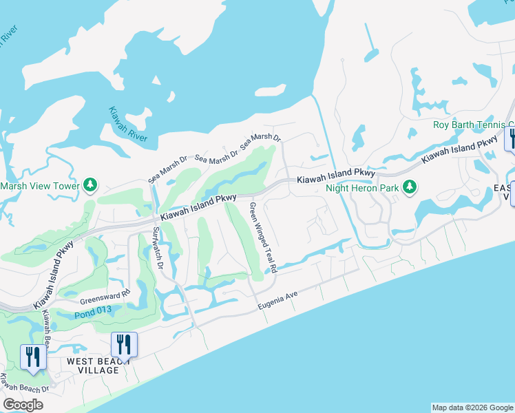 map of restaurants, bars, coffee shops, grocery stores, and more near 390 Green Winged Teal Road in Johns Island