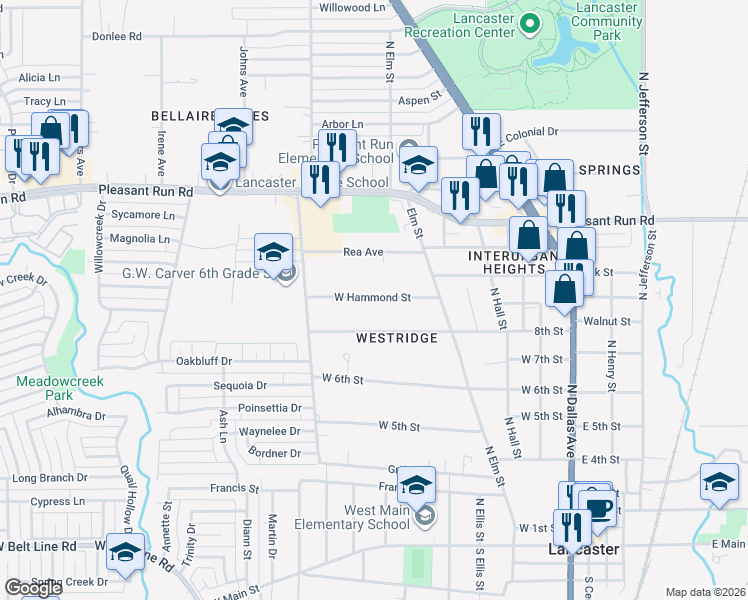 map of restaurants, bars, coffee shops, grocery stores, and more near 564 West Hammond Street in Lancaster
