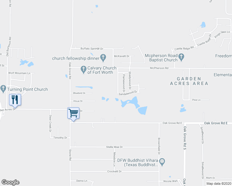 map of restaurants, bars, coffee shops, grocery stores, and more near 10648 Towerwood Drive in Fort Worth