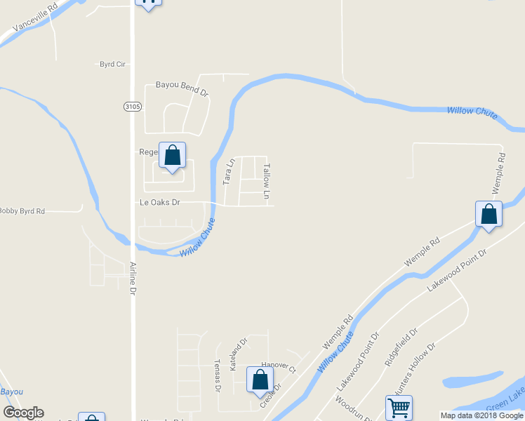 map of restaurants, bars, coffee shops, grocery stores, and more near 3160 Le Oaks Drive in Bossier City