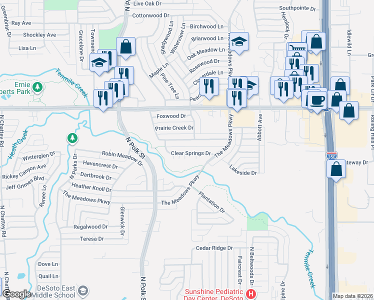 map of restaurants, bars, coffee shops, grocery stores, and more near 929 Clear Springs Drive in DeSoto