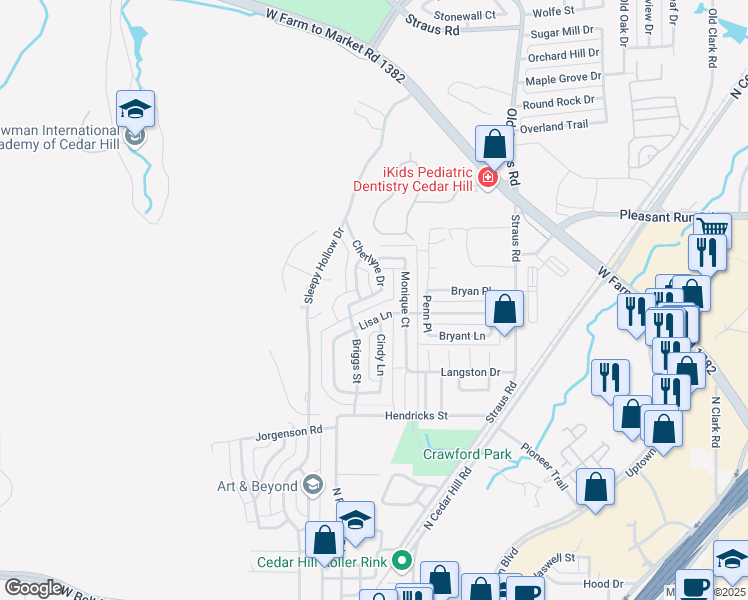 map of restaurants, bars, coffee shops, grocery stores, and more near 804 Katherine Court in Cedar Hill