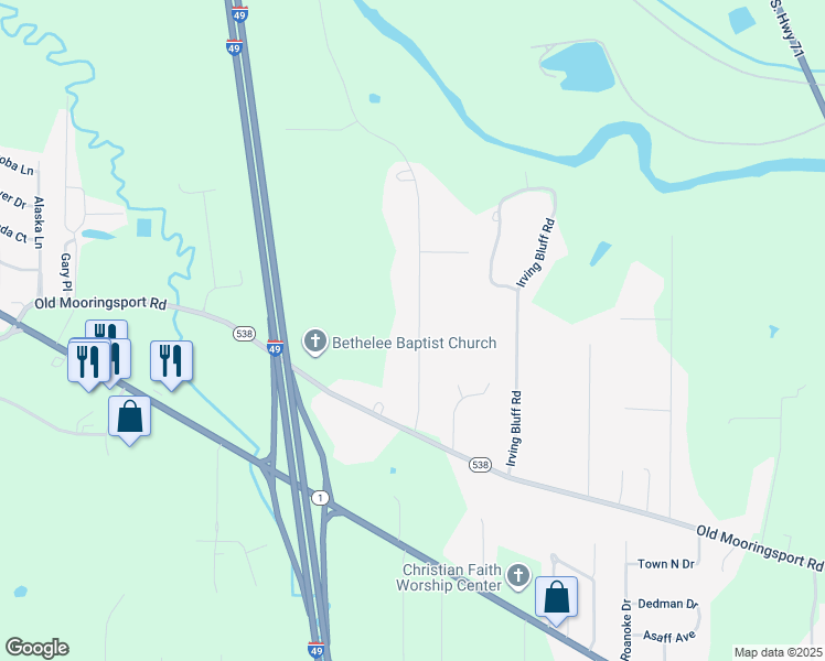 map of restaurants, bars, coffee shops, grocery stores, and more near 4968 Albany Road in Shreveport