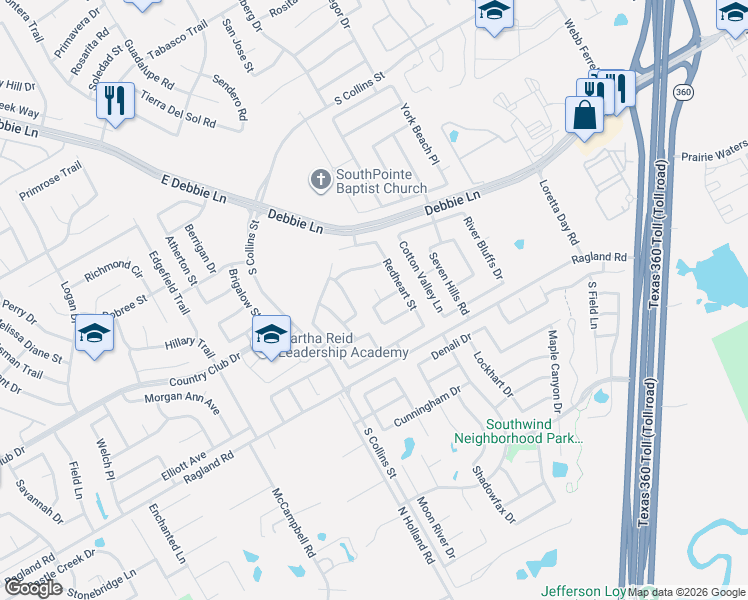 map of restaurants, bars, coffee shops, grocery stores, and more near 8408 Plantain Court in Arlington