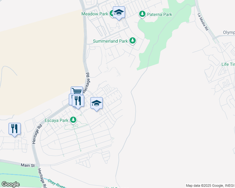 map of restaurants, bars, coffee shops, grocery stores, and more near 1332 Camino Carmelo in Chula Vista