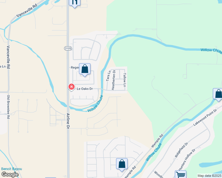 map of restaurants, bars, coffee shops, grocery stores, and more near 3019 Le Oaks Drive in Bossier City