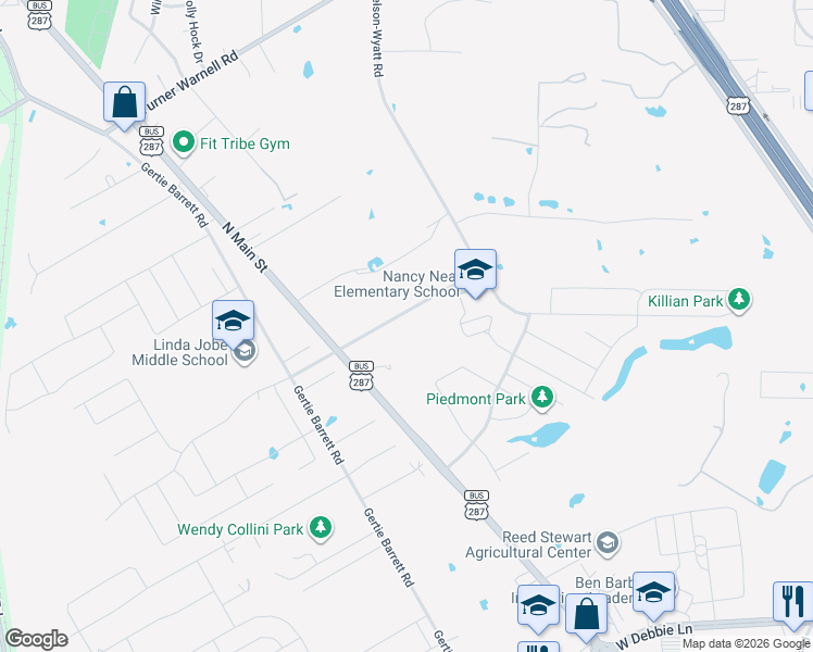 map of restaurants, bars, coffee shops, grocery stores, and more near 184 Nelson-Wyatt Road in Mansfield