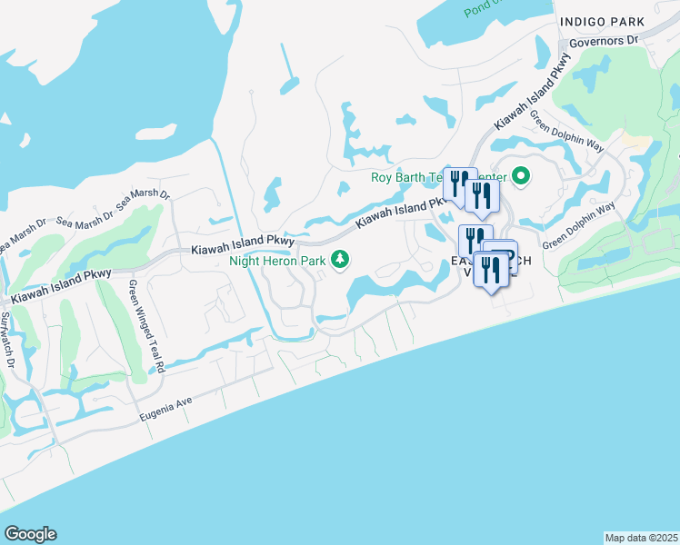 map of restaurants, bars, coffee shops, grocery stores, and more near Kiawah Island Parkway in Kiawah Island