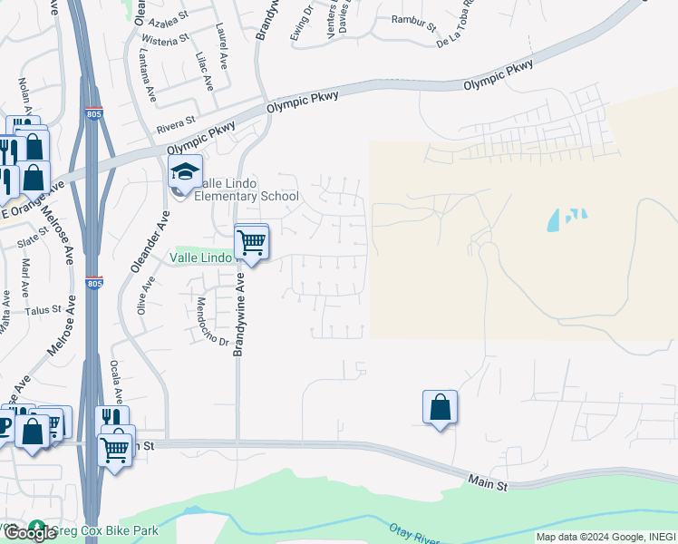 map of restaurants, bars, coffee shops, grocery stores, and more near 1614 Dana Point Court in Chula Vista