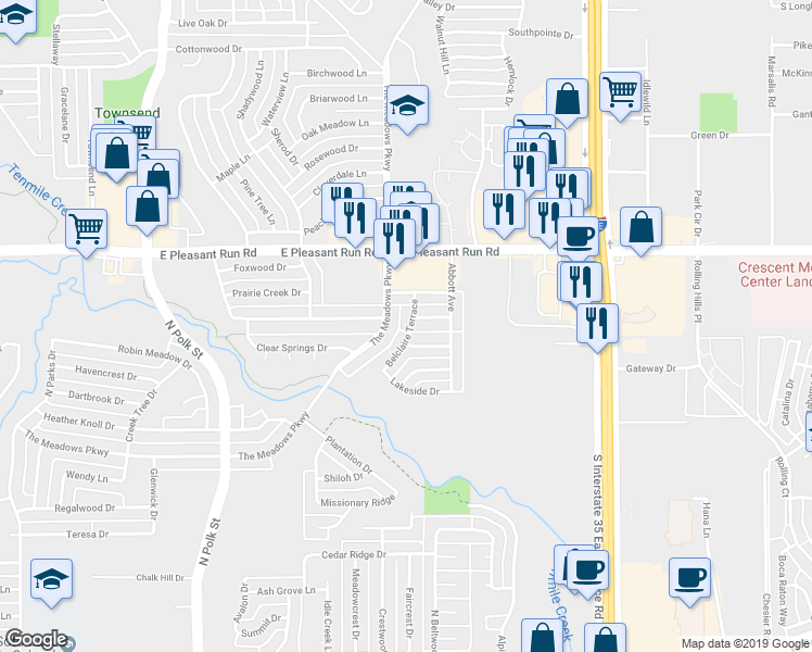 map of restaurants, bars, coffee shops, grocery stores, and more near 701 Belclaire Terrace in DeSoto