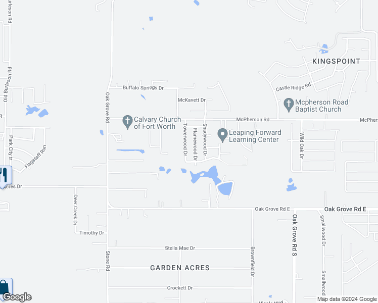 map of restaurants, bars, coffee shops, grocery stores, and more near 10629 Towerwood Drive in Fort Worth