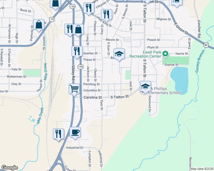 map of restaurants, bars, coffee shops, grocery stores, and more near 435 Pershing Street in Minden