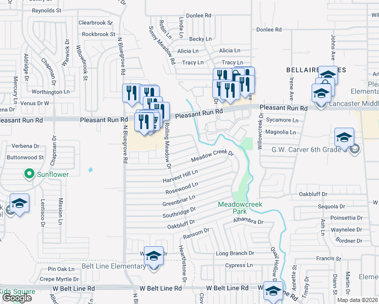 map of restaurants, bars, coffee shops, grocery stores, and more near 1209 Canyon Oaks Drive in Lancaster